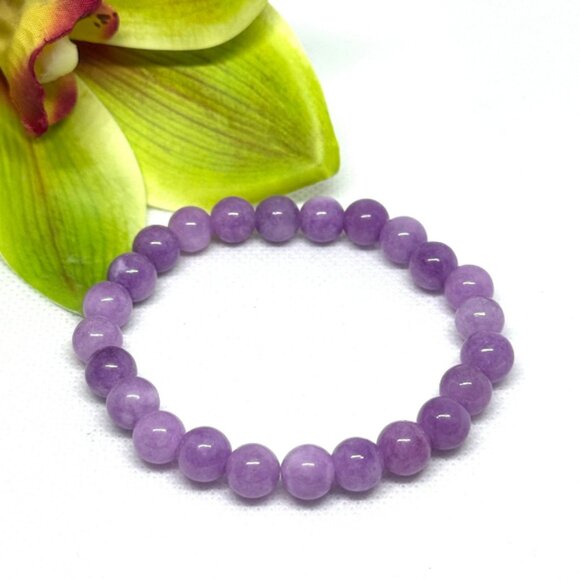 Purple Lepidolite Gemstone Bracelet 8MM | Handmade Crystal Healing Jewelry - Picture 5 of 10